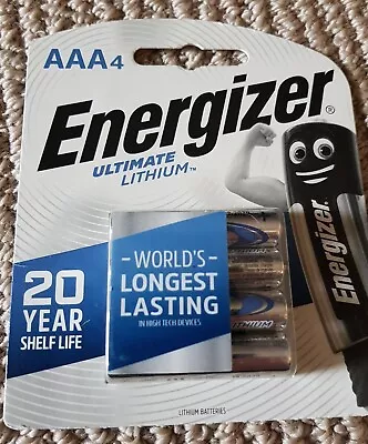 Energizer Ultimate Lithium AAA Battery Pack Of 4.  2039 Shelf Life. Leak Proof • $19.95