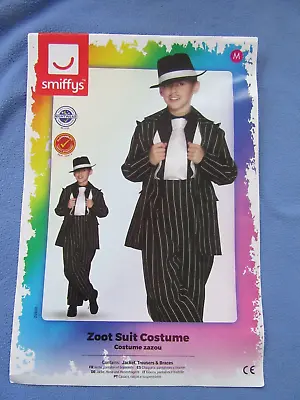 Zoot Suit Costume.M.Age 7-9yrs.Black&white.JacketTrousersBraces.Polyester.VGC. • £2.99