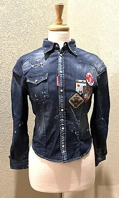 NEW Dsquared2 Women’s Scout Patch Distressed Denim Shirt Jacket 44 M • $85