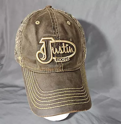 Justin Boots Hat Adjustable Cap One Size Brown Logo Camo Hat Cap Western Wear • $17