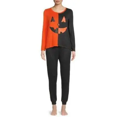 $14.99 • Buy Orange Jack O' Lantern Womens Ladies Halloween Top Joggers Pajamas Various Sizes