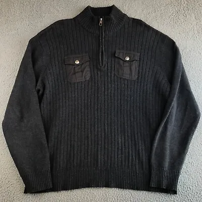 Mark Ecko Sweater Mens 2XL Gray Pullover 1/4 Zip Mock Neck Cut & Sew Logo Pocket • $20.22