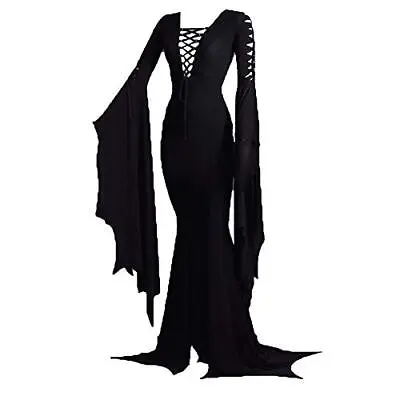 Women's Morticia Addams Floor Dress Costume Witch Sexy Gothic Vintage Dress F... • $35.99