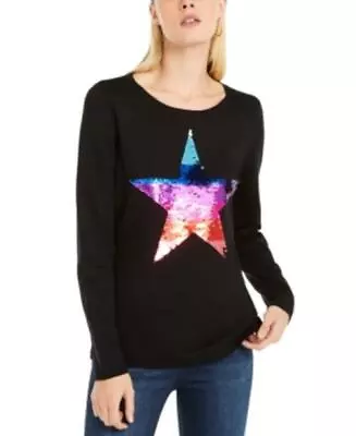 MSRP $80 Inc Sequin Star Sweater Black Size Large • $43.19