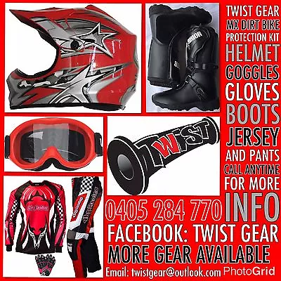 Kids Peewee Red Dirt Bike Mx Sprock Helmet Goggle Gloves Jersey Pants Boots Kit • $499