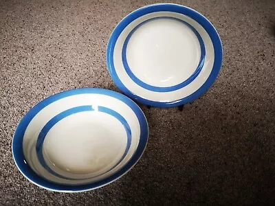 Two T. G. Green Blue Cornishware Fruit Bowls Shield Backstamp • £6