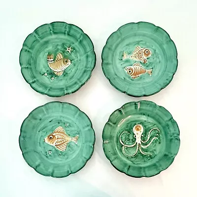 RARE CAS Vietri 1954 MCM Gambone Era Hand Painted Fish Octopus 10  Plates Italy • $699