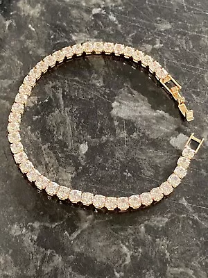 £9.99 • Buy Gold Tennis Bracelet Cubic Zirconia Iced Out Bling Dress Evening
