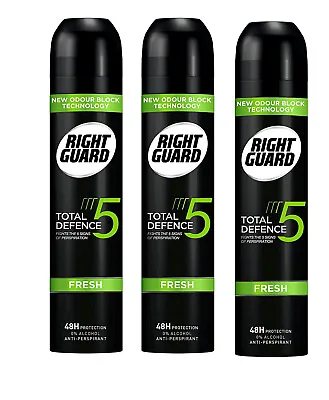 £9.99 • Buy 3 X Right Guard Fresh Deodorant ANTI-PERSPIRANT 48H 0% Alcohol Total Defence 5 