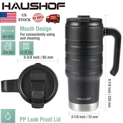 $22.99 • Buy HAUSHOF 24 Oz Travel Mug Insulated Tumbler Stainless Double Wall Vacuum W/Handle