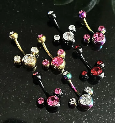 Mouse Triple CZ Gem Ion Plated Belly Ring Pierced Navel Naval Mickey Minnie • $11.95