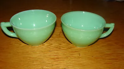 2 Vintage McKee Jadeite Green  Laurel  Cups Uranium Glow Depression Glass • $18.50