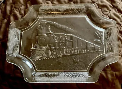 Canton Glass Plate Platter Railroad Train Bread Server Clear EAPG 1882 • $35