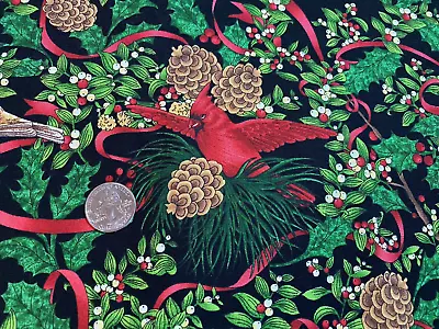 Winter Garden Christmas Cheri Strole For SSI Cardinals Black Cotton Fabric BTY • $8