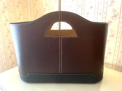 Leather Magazine Basket Holder W/ Handles Storage Bin Brown & Black • $29.99