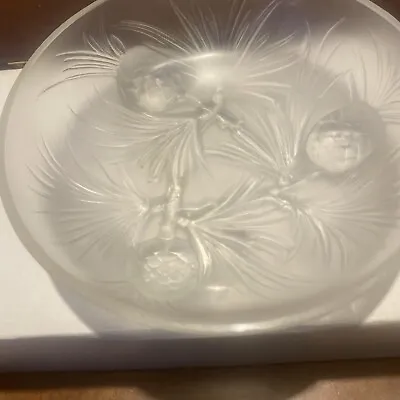 VINTAGE VERLYS FRANCE  FROSTED GLASS BOWL WITH PINE CONE DESIGN Signed • $28