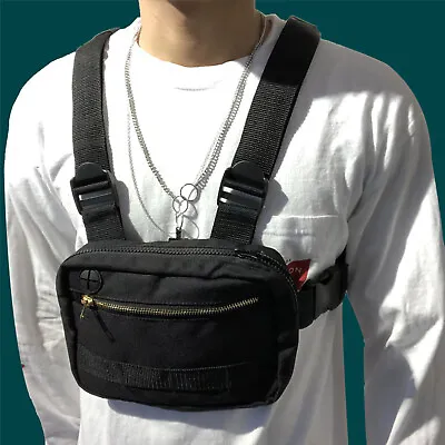 Men Chest Rig Bag Vest Front Fanny Pouch Tactical Harness Hip Hop Waist Pack UK • £10.98
