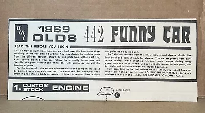 Vintage Original Issue AMT 1/25 1969 Olds 442 Funny Car Directions MINT • $9.99