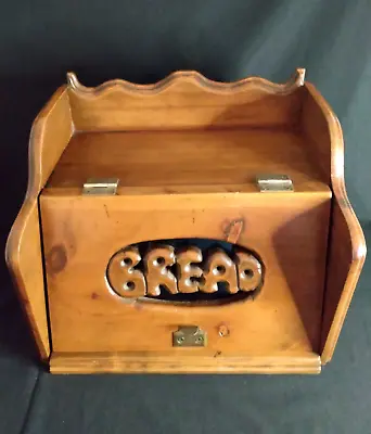 Vtg Solid Wood Bread Box Carved  Bread  Unique Farm House Style • $35
