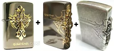 Zippo Lighter Tribal Cross Genuine Windproof Free Shipping 6 Flint Set Free Gift • $116.84