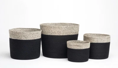 $174.90 • Buy Set Of 4 Bedford Black And Grey Handmade Jute Storage & Laundry Baskets