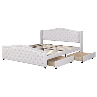 Upholstered Bed Double Size 4ft6 Bed Frame PU Leather With Storage Drawers QA • £279.99