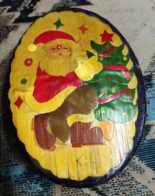 Vintage Bamboo Paper Mache Trinket Christmas Box W/lid  • $13.20