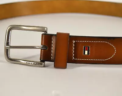 Tommy Hilfiger Belt Mens Large 38-40 Brown Silver Metal Buckle Imitation Leather • $12.99