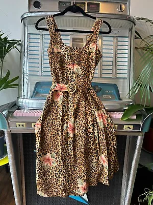 Collectif 1940s Hawaiian Vintage Style Leopard-print Cotton Dress Xxs . • £28