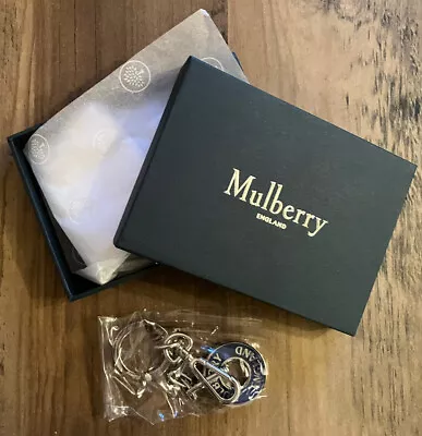 BNIB Authentic Mulberry Silver & Colbalt Blue Enamel Keyring Handbag Charm Box • £41.95