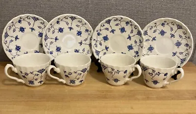Myott Finlandia Blue & White Tea Cup & Saucer Set Of 4 • $39.99