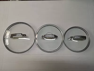 3 Le Creuset Toughened Glass & Stainless Steel Non Stick Pan Lids 20.18.16cm • £20