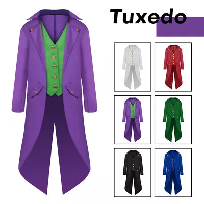 Kids Retro Halloween Cosplay Party Costume Steampunk Tailcoat Fake Two Piece • $20.59