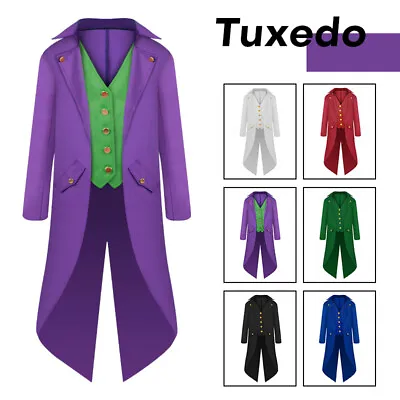 Kids Retro Halloween  Party Costume Steampunk Tailcoat Fake Two Piece Cosplay • $19.53
