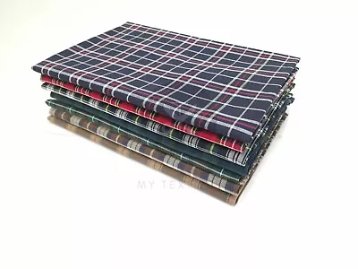 100% Cotton Fabric Tartan Check Design Yarn Dyed Material • £6.25