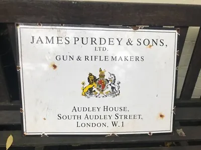 James Purdey & Sons Gun & Rifle Makers Enamel Sign  60cm X 42.5cm • £200