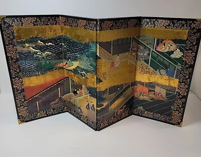 Fukuiasahido Japanese Mini Tabletop Folding Screen 4 Panels 9x18  Asian Decor   • £23.10