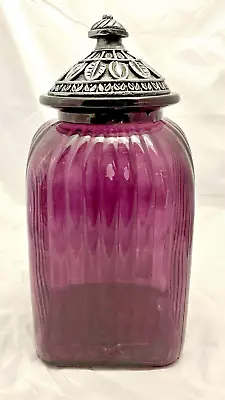 Large Glass Canister Amethyst Flashed With Lid 12” Vintage • $40