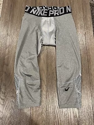 Mens Nike Pro 3/4 Spandex Tights Compression Pants Gray Medium • $24.70