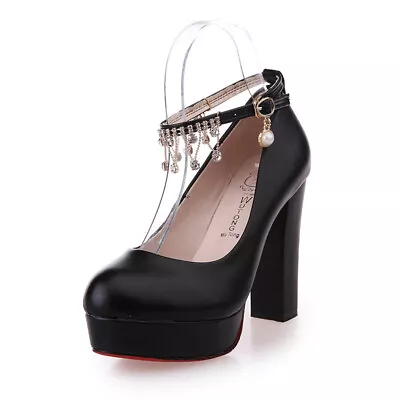 £24 • Buy Women Wedding Bride Wedge Shoes Ankle Strap Tassel Pearl Diamante Platform Pumps