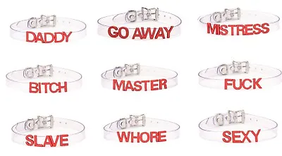 Clear PVC-Fetish-Name Choker -Red Slave Daddy-Bdsm-Slut-Neck-Collar-Kinky-USA • $18.99