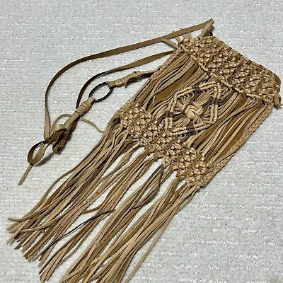 Lucky Brand Leather Macrame Fringe Crossbody Bag • $33