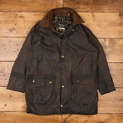 $197.72 • Buy Vintage Barbour Border Jacket XL One Crown Brown Wax Cotton Field Coat 