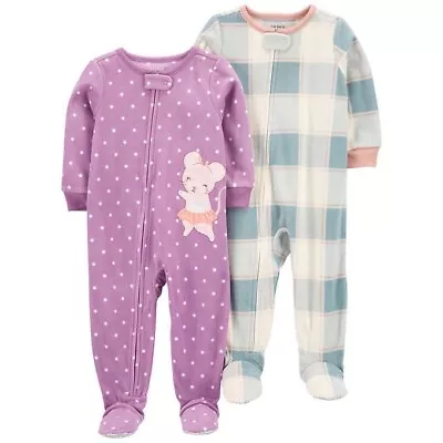 Carter's Baby Girls 2-Pack Fleece Footed Full-Zip Pajamas Size 18M Purple • $13.59