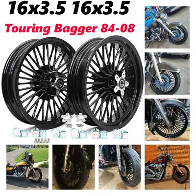 16x3.5 Front Rear Fat Spoke Wheels Rims Set For Harley Touring Baggers FLHT FLHR • $574.36