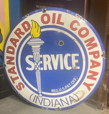 12”  STANDARD OIL COMPANY Service Porcelain Metal Gas Pump Plate Dome Sign • $11