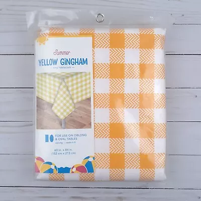 Vinyl Tablecloth Yellow Gingham Plaid 60x84 • $13.99