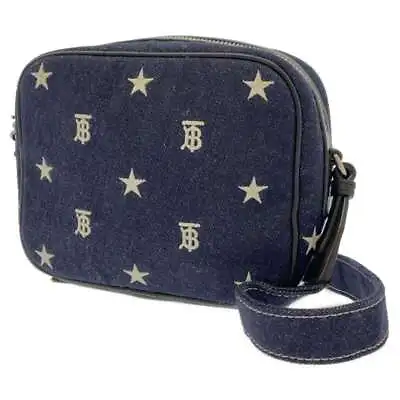 BURBERRY Star Monogram Camera Bag Denim/Leather Navy 8044433 • $450