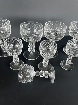 Vintage Diamond Pressed Champagne/Wine & Cordial Ice Cube Stem Glasses Set Of 8 • $34.99