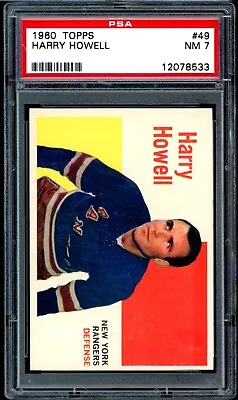 1960-61 TOPPS NHL HOCKEY NHL #49 Harry Howell HOF PSA 7 NM New York Rangers Card • $84.99